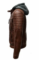 Zimmert Lederjacke Carlo mit abnehmbarer Kapuze Cognac/Schwarz/Dunkelbraun