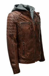 Zimmert Lederjacke Carlo mit abnehmbarer Kapuze Cognac/Schwarz/Dunkelbraun