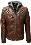 Zimmert Lederjacke Carlo mit abnehmbarer Kapuze Cognac/Schwarz/Dunkelbraun