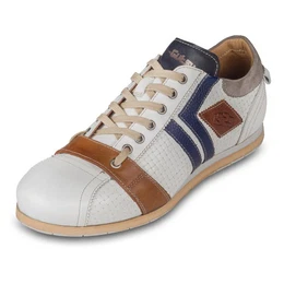 Herren Sneaker Leder wei/braun/blau (TIFO-030 bianco), Flechtoptik Sneaker Handgefertig in Italien