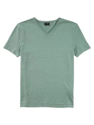 OLYMP T-Shirt Casual Wirk Linen V-Neck Grün/Hellgrün