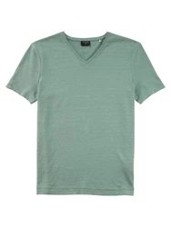 OLYMP T-Shirt Casual Wirk Linen V-Neck Grün/Hellgrün