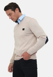 Williot Sweatshirt Arm Patch V-Neck Pullover Beige/Khaki/Braun
