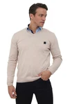 Williot Sweatshirt Arm Patch V-Neck Pullover Beige/Khaki/Braun