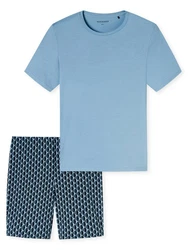 Schiesser Pyjama Rundhals Casual Essentials Blau/Grau/Hellblau