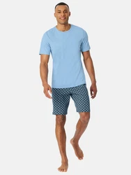 Schiesser Pyjama Rundhals Casual Essentials Blau/Grau/Hellblau
