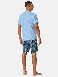 Schiesser Pyjama Rundhals Casual Essentials Blau/Grau/Hellblau