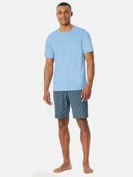 Schiesser Pyjama Rundhals Casual Essentials Blau/Grau/Hellblau