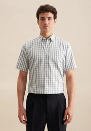 Businesshemd Comfort Comfort Kurzarm Button-Down-Kragen Karo