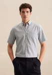 seidensticker Businesshemd Comfort Button-Down-Kragen Struktur Grau/Hellblau/Beige