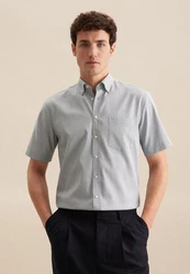 seidensticker Businesshemd Comfort Button-Down-Kragen Struktur Grau/Hellblau/Beige