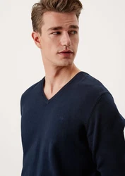 s.Oliver Strickpullover mit V-Ausschnitt und Logo Dunkelblau/Hellblau/Blau