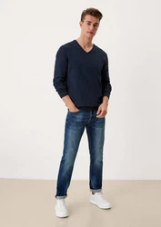 s.Oliver Strickpullover mit V-Ausschnitt und Logo Dunkelblau/Hellblau/Blau