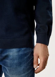 s.Oliver Strickpullover mit V-Ausschnitt und Logo Dunkelblau/Hellblau/Blau