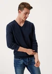 s.Oliver Strickpullover mit V-Ausschnitt und Logo Dunkelblau/Hellblau/Blau