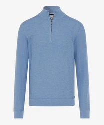 Brax Strickpullover Troyer Steffen Regular Fit Blau/Hellblau