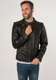 Lederjacke 2Mgoji SF mit markanten Ziernhten, Ziersteppung, Antik-Optik, Reiverschluss
