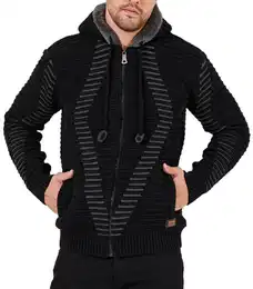 Strickpullover Herren Geftterte Winter Kapuzenpullover Reiverschluss Jacke