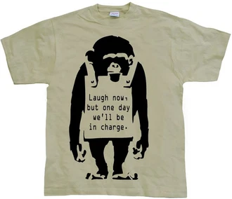 BANKSY T-Shirt Laugh Now Beige/Khaki/Gelb BANKSY T-Shirt Laugh Now Beige/Khaki/Gelb