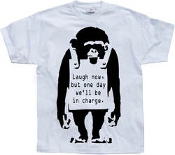 BANKSY T-Shirt Laugh Now Weiß/Grau/Hellgrau/Creme/Dunkelgrau