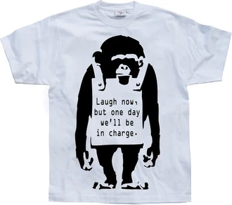 BANKSY T-Shirt Laugh Now Weiß/Grau/Hellgrau/Creme/Dunkelgrau BANKSY T-Shirt Laugh Now Weiß/Grau/Hellgrau/Creme/Dunkelgrau