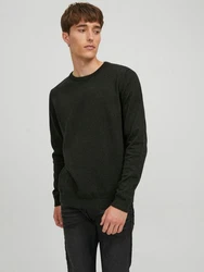 Jack & Jones Strickpullover JJEBASIC KNIT CREW NECK Dunkelgrün/Grün