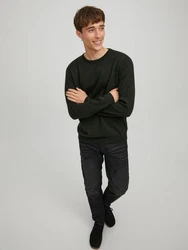 Jack & Jones Strickpullover JJEBASIC KNIT CREW NECK Dunkelgrün/Grün