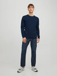 Jack & Jones Strickpullover JJEBASIC KNIT CREW NECK Marineblau