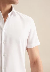 seidensticker Businesshemd Slim Kurzarm Kentkragen Uni Weiß/Creme/Grau