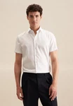 seidensticker Businesshemd Slim Kurzarm Kentkragen Uni Weiß/Creme/Grau