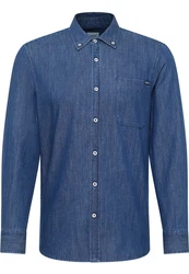 MUSTANG Langarmhemd Style Cullman Blau/Dunkelblau/Hellblau