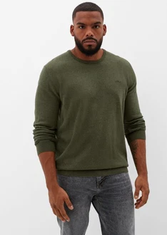 s.Oliver Strickpullover aus Feinstrick Logo Dunkelgrün
