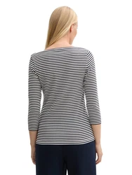 TOM TAILOR T-Shirt Langarmshirt Braun/Weiß/Dunkelblau
