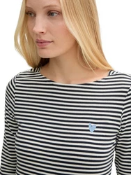 TOM TAILOR T-Shirt Langarmshirt Braun/Weiß/Dunkelblau