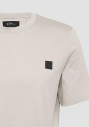 s.Oliver BLACK LABEL Kurzarmshirt T-Shirt mit Logo-Detail aus merzerisierter Baumwolle Beige/Khaki/Grau/Braun
