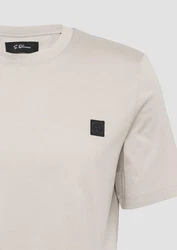 s.Oliver BLACK LABEL Kurzarmshirt T-Shirt mit Logo-Detail aus merzerisierter Baumwolle Beige/Khaki/Grau/Braun