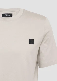 s.Oliver BLACK LABEL Kurzarmshirt T-Shirt mit Logo-Detail aus merzerisierter Baumwolle Beige/Khaki/Grau/Braun