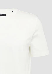 s.Oliver BLACK LABEL Kurzarmshirt T-Shirt mit Logo-Detail aus merzerisierter Baumwolle Weiß/Khaki/Creme/Beige/Grau
