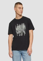 Kurzarmshirt Basic Rundhals T-Shirt mit Frontprint Artwork