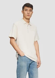 Kurzarmshirt Poloshirt mit Waffelstruktur und Logo-Patch Logo