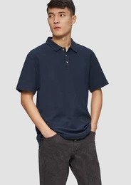 Kurzarmshirt Poloshirt mit Waffelstruktur und Logo-Patch Logo