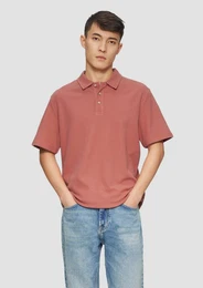 Kurzarmshirt Poloshirt mit Waffelstruktur und Logo-Patch Logo