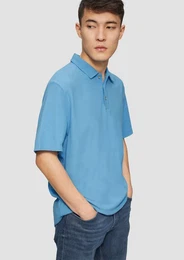 Kurzarmshirt Poloshirt mit Waffelstruktur und Logo-Patch Logo