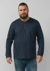 s.Oliver Langarmshirt mit Henleyausschnitt Dunkelblau/Blau