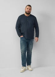 s.Oliver Langarmshirt mit Henleyausschnitt Dunkelblau/Blau