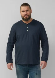 s.Oliver Langarmshirt mit Henleyausschnitt Dunkelblau/Blau