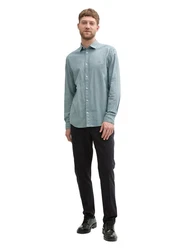 TOM TAILOR Langarmhemd Regular Fit Chambray Grau/Türkis/Hellblau/Blau/Grün