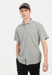 Kurzarmhemd mit Strukturmuster Button-Down