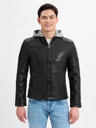 Finshley & Harding Lederjacke Cyprus Schwarz/Grau/Dunkelgrau