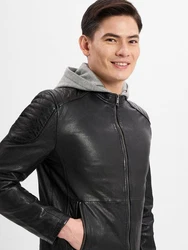 Finshley & Harding Lederjacke Cyprus Schwarz/Grau/Dunkelgrau